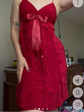 Betsy & Adam Red Ruffle Bow Mini Cocktail Dress - Deep V padded